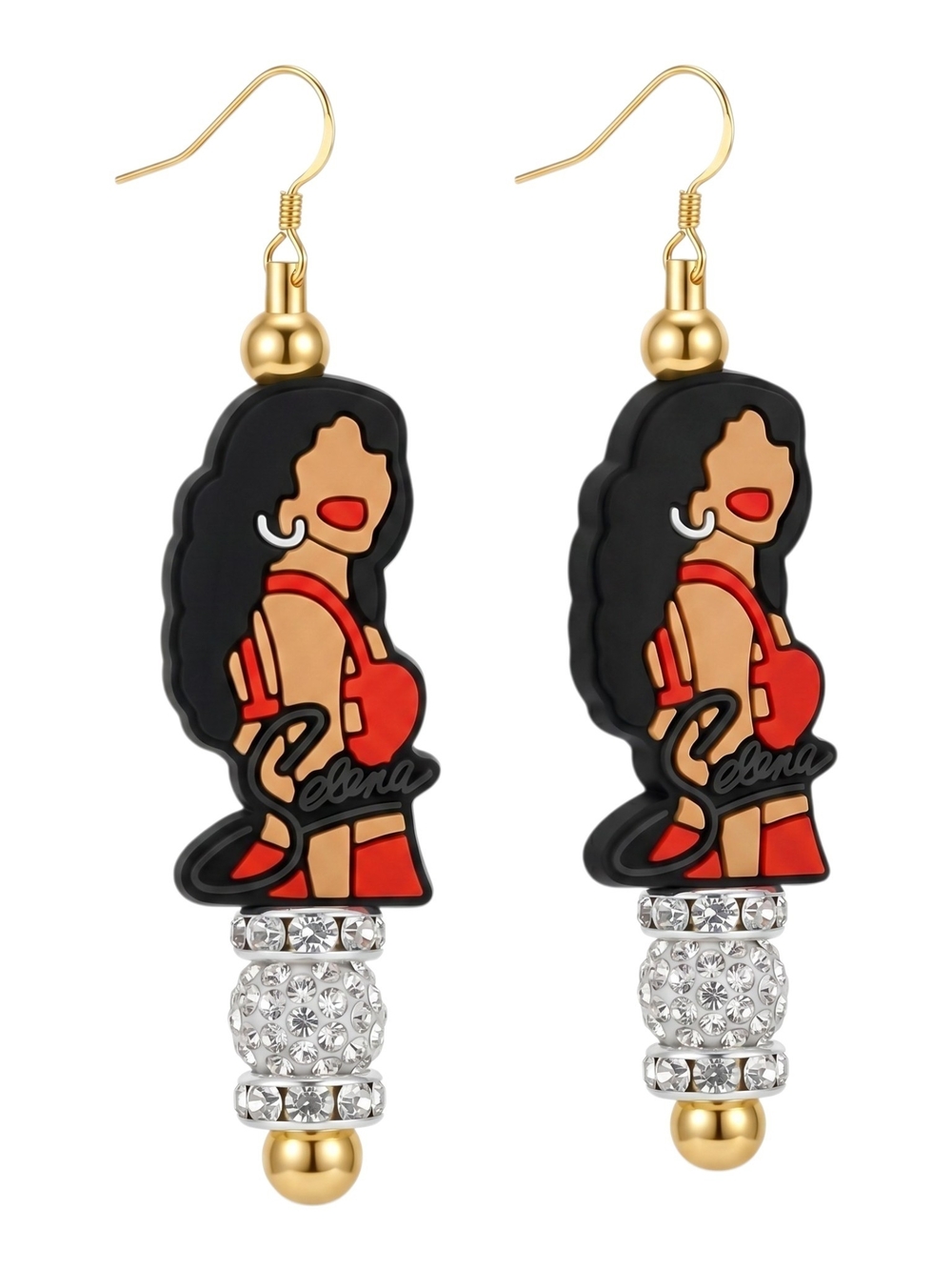 Selena Sterling Silver Red and Black Drop Rhinestone Earrings W/Gift Box - Picture 6 of 11